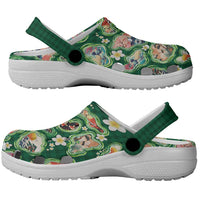 Hawaiian and Japanese Culture Together Clogs Shoes Hawaiian Island Shapes with Japanese Landscape Green Color LT03 - Polynesian Pride