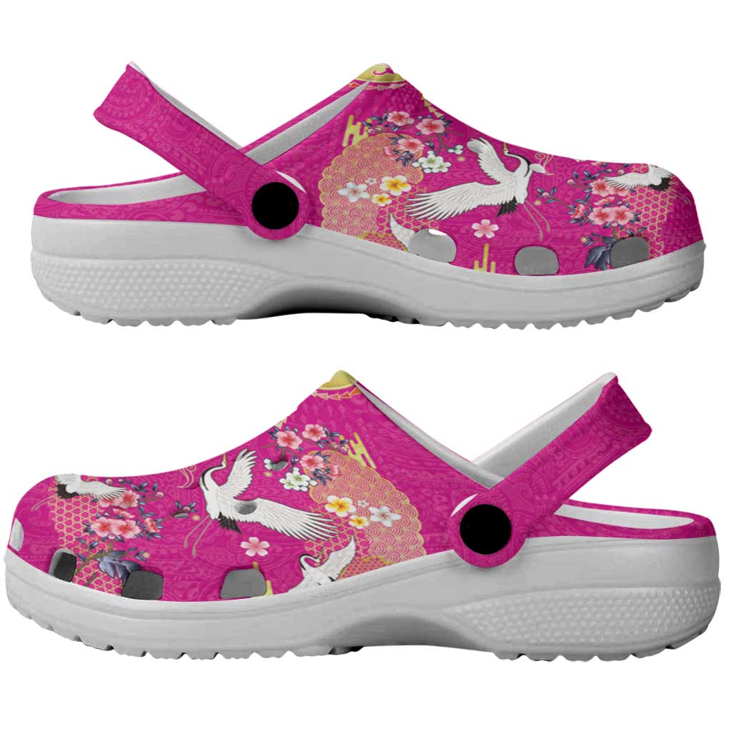 Hawaiian and Japanese Culture Together Clogs Shoes Kakau Tribal Pattern and Irezumi Art Pink Color