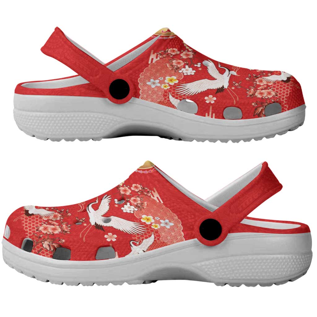 Hawaiian and Japanese Culture Together Clogs Shoes Kakau Tribal Pattern and Irezumi Art Red Color