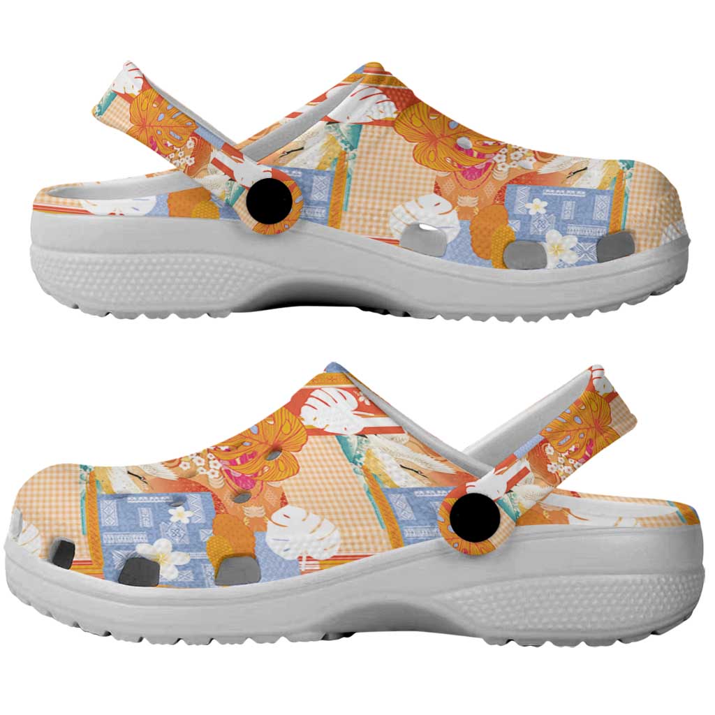Hawaiian and Japanese Culture Together Clogs Shoes Palaka Japanese Art and Tropical Motif Tribal Patchwork LT03 - Polynesian Pride