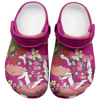 Hawaiian and Japanese Culture Together Clogs Shoes Pink Ohia Lehua Plumeria and Sakura Blooming - Polynesian Pride