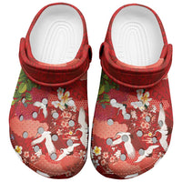 Hawaiian and Japanese Culture Together Clogs Shoes Red Ohia Lehua Plumeria and Sakura Blooming - Polynesian Pride