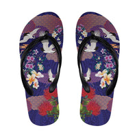 Hawaiian and Japanese Culture Together Flip Flops Blue Ohia Lehua Plumeria and Sakura Blooming - Polynesian Pride