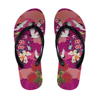 Hawaiian and Japanese Culture Together Flip Flops Pink Ohia Lehua Plumeria and Sakura Blooming - Polynesian Pride