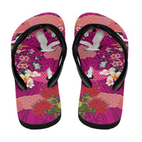 Hawaiian and Japanese Culture Together Flip Flops Pink Ohia Lehua Plumeria and Sakura Blooming - Polynesian Pride