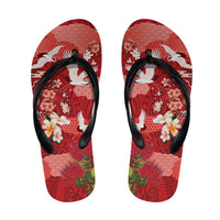 Hawaiian and Japanese Culture Together Flip Flops Red Ohia Lehua Plumeria and Sakura Blooming - Polynesian Pride
