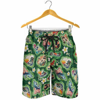 Hawaiian and Japanese Culture Together Shorts for Men Hawaiian Island Shapes with Japanese Landscape Green Color LT03 - Polynesian Pride