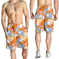 Hawaiian and Japanese Culture Together Shorts for Men Palaka Japanese Art and Tropical Motif Tribal Patchwork LT03 - Polynesian Pride