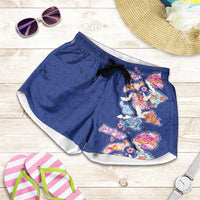 Hawaiian and Japanese Culture Together Shorts for Women Hawaiian Archipelago Shape Sea Animals LT03 Multicolor - Polynesian Pride