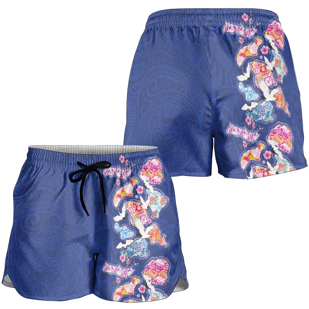 Hawaiian and Japanese Culture Together Shorts for Women Hawaiian Archipelago Shape Sea Animals LT03 - Polynesian Pride
