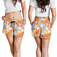 Hawaiian and Japanese Culture Together Shorts for Women Palaka Japanese Art and Tropical Motif Tribal Patchwork LT03 - Polynesian Pride