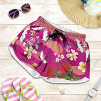 Hawaiian and Japanese Culture Together Shorts for Women Pink Ohia Lehua Plumeria and Sakura Blooming LT03 Pink - Polynesian Pride