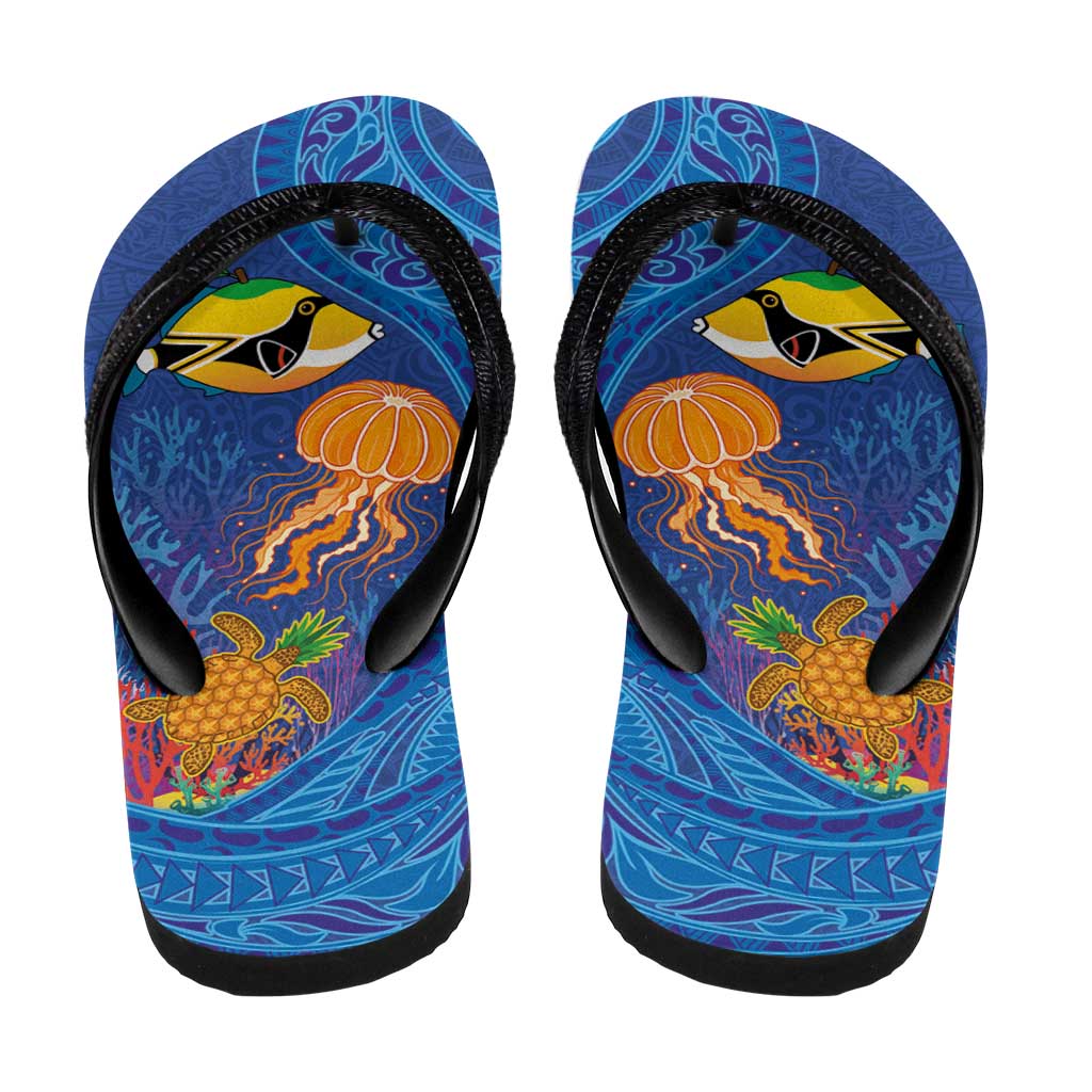 Hawaiian Funny Fruits Sea Animals Flip Flops Mango Reef Triggerfish and Pineapple Turtle and Mandarin Jellyfish LT03 - Polynesian Pride