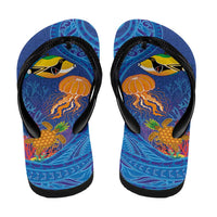 Hawaiian Funny Fruits Sea Animals Flip Flops Mango Reef Triggerfish and Pineapple Turtle and Mandarin Jellyfish LT03 - Polynesian Pride