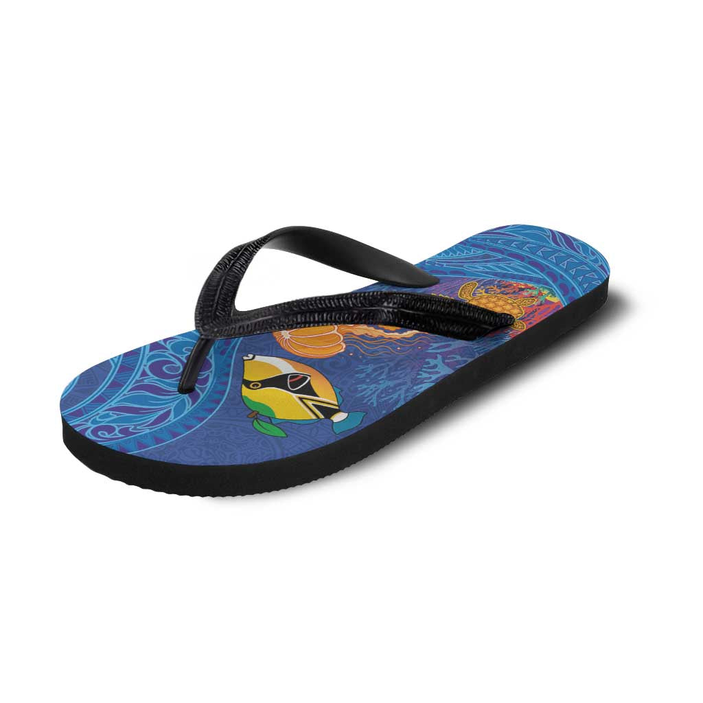 Hawaiian Funny Fruits Sea Animals Flip Flops Mango Reef Triggerfish and Pineapple Turtle and Mandarin Jellyfish LT03 - Polynesian Pride