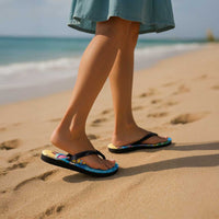 Hawaiian Funny Pineapple Surfing Flip Flops Beach with Tribal Kakau and Plumeria