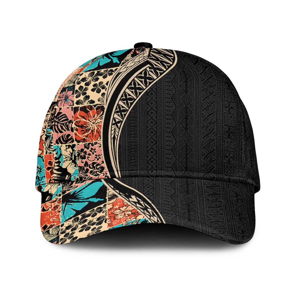 Hawaiian Hibiscus and Tropical Leaves Classic Cap Patchwork Grunge Abstract Tapa Tribal Pattern LT03