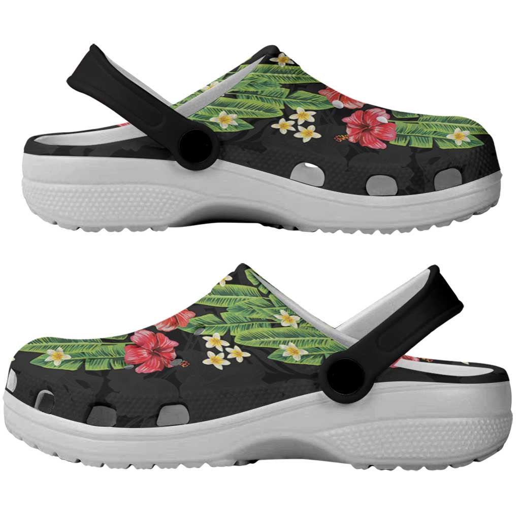 Hawaiian Hibiscus Plumeria Clogs Shoes Tropical Leaves