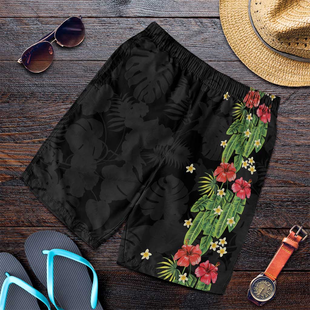 Hawaiian Hibiscus Plumeria Shorts for Men Tropical Leaves