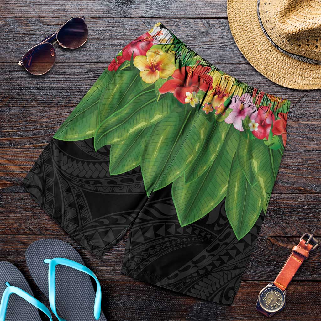 Hawaiian Hula Skirt Style Shorts for Men Tropical Flowers and Leaves - Polynesian Pride