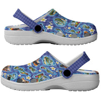 Hawaiian Island Shapes-Iconic Landscape Clogs Shoes with Plumeria and Palaka Blue Color