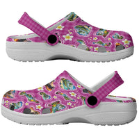 Hawaiian Island Shapes-Iconic Landscape Clogs Shoes with Plumeria and Palaka Pink Color