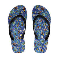 Hawaiian Island Shapes-Iconic Landscape Flip Flops with Plumeria and Palaka Blue Color