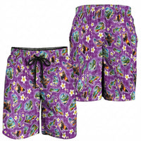 Hawaiian Island Shapes-Iconic Landscape Shorts for Men with Plumeria and Palaka Purple Color LT03 - Polynesian Pride