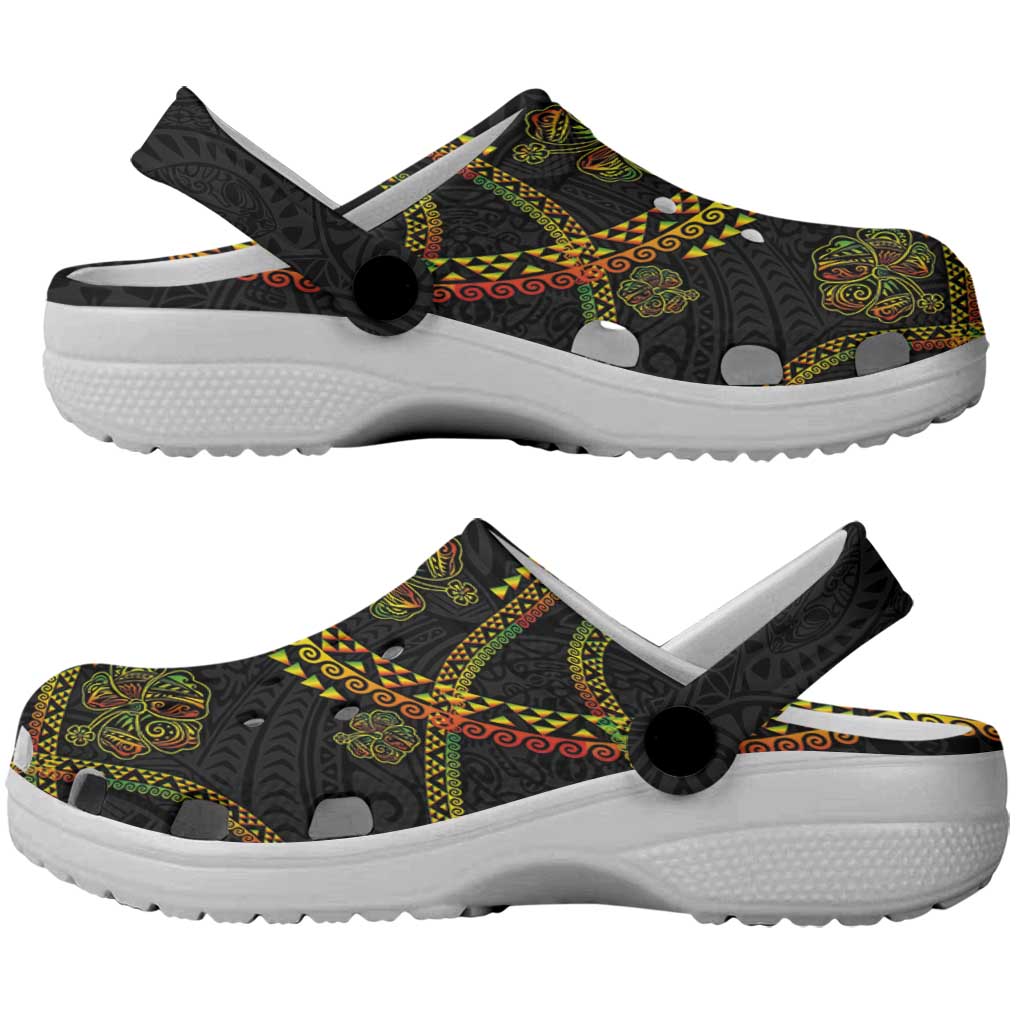 Hawaiian Kakau Art and Hisbiscus Tattoo Clogs Shoes Tribal Pattern-Reggae Style - Polynesian Pride