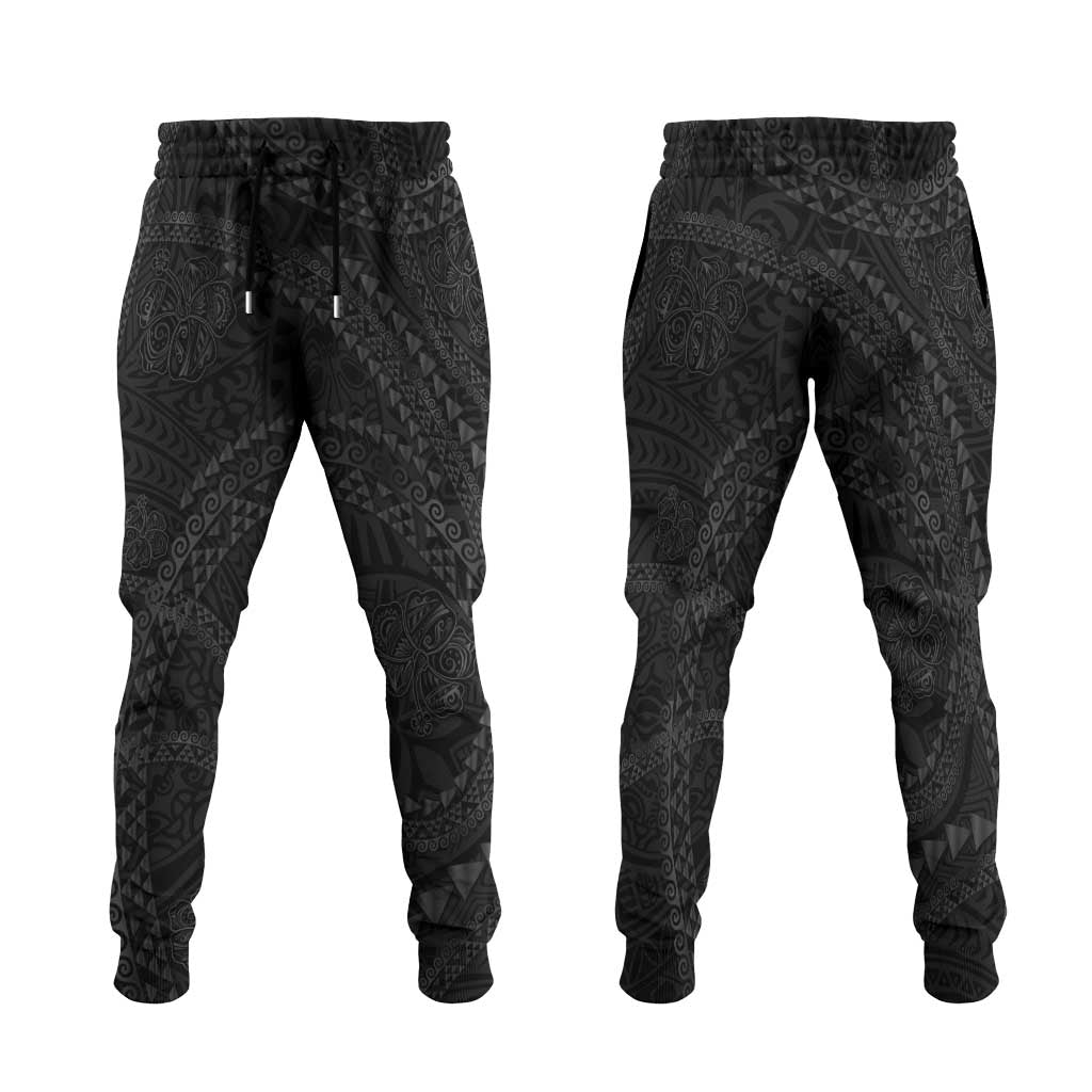 Hawaiian Kakau Art and Hisbiscus Tattoo Jogger Pants Tribal Pattern-Black Gradient Style - Polynesian Pride