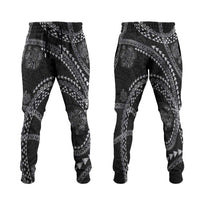 Hawaiian Kakau Art and Hisbiscus Tattoo Jogger Pants Tribal Pattern-Silver Style - Polynesian Pride