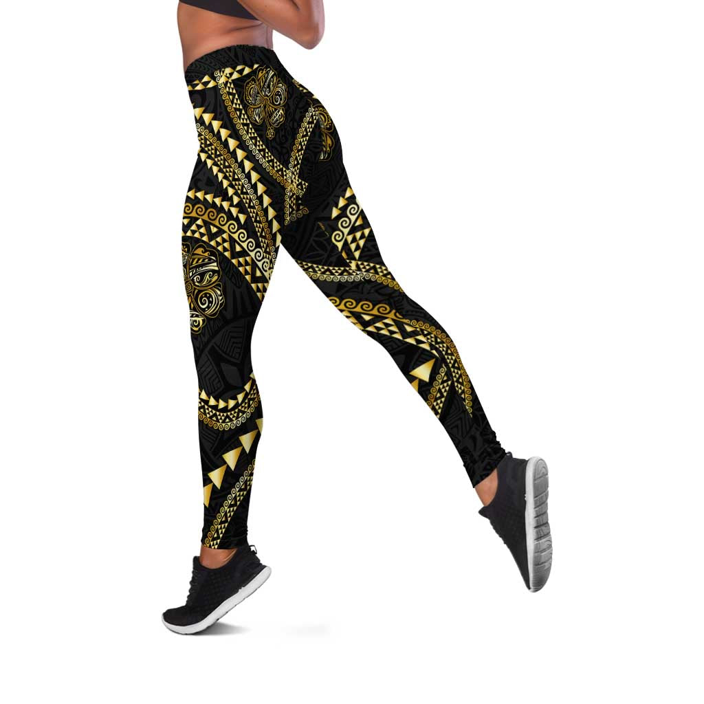 Hawaiian Kakau Art and Hisbiscus Tattoo Leggings Tribal Pattern-Gold Style - Polynesian Pride