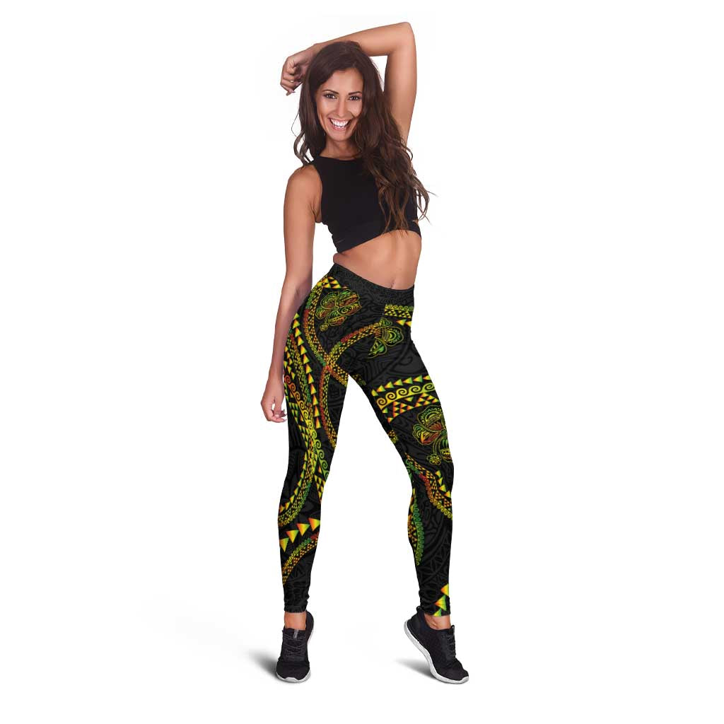 Hawaiian Kakau Art and Hisbiscus Tattoo Leggings Tribal Pattern-Reggae Style - Polynesian Pride
