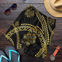 Hawaiian Kakau Art and Hisbiscus Tattoo Shorts for Men Tribal Pattern-Gold Style - Polynesian Pride