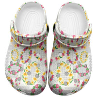 Hawaiian Kakau Tattoo Leis and Palaka Pattern Clogs Shoes Traditional Aloha Tribal White Color