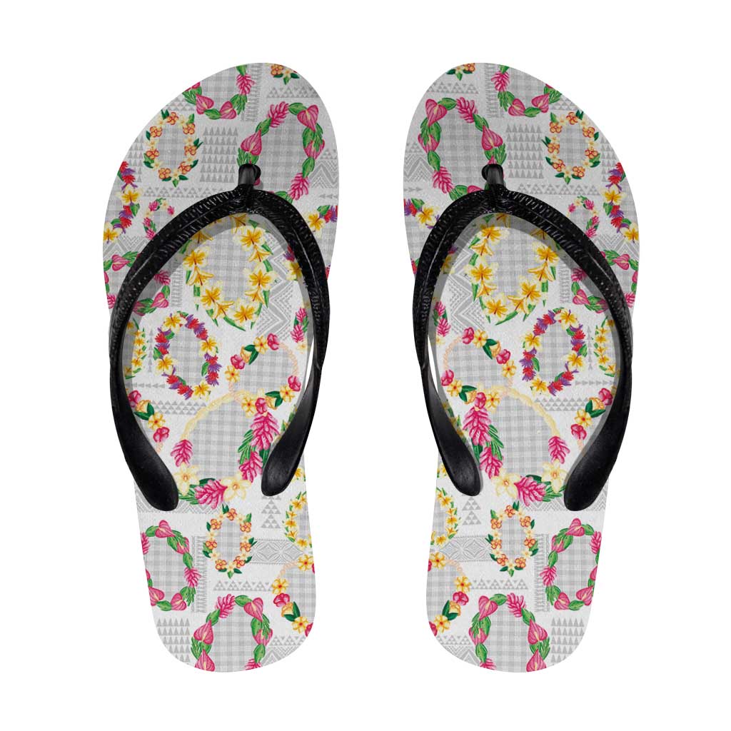 Hawaiian Kakau Tattoo Leis and Palaka Pattern Flip Flops Traditional Aloha Tribal White Color
