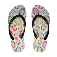 Hawaiian Kakau Tattoo Leis and Palaka Pattern Flip Flops Traditional Aloha Tribal White Color