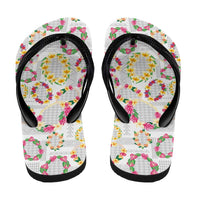 Hawaiian Kakau Tattoo Leis and Palaka Pattern Flip Flops Traditional Aloha Tribal White Color