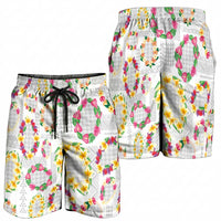 Hawaiian Kakau Tattoo Leis and Palaka Pattern Shorts for Men Traditional Aloha Tribal White Color