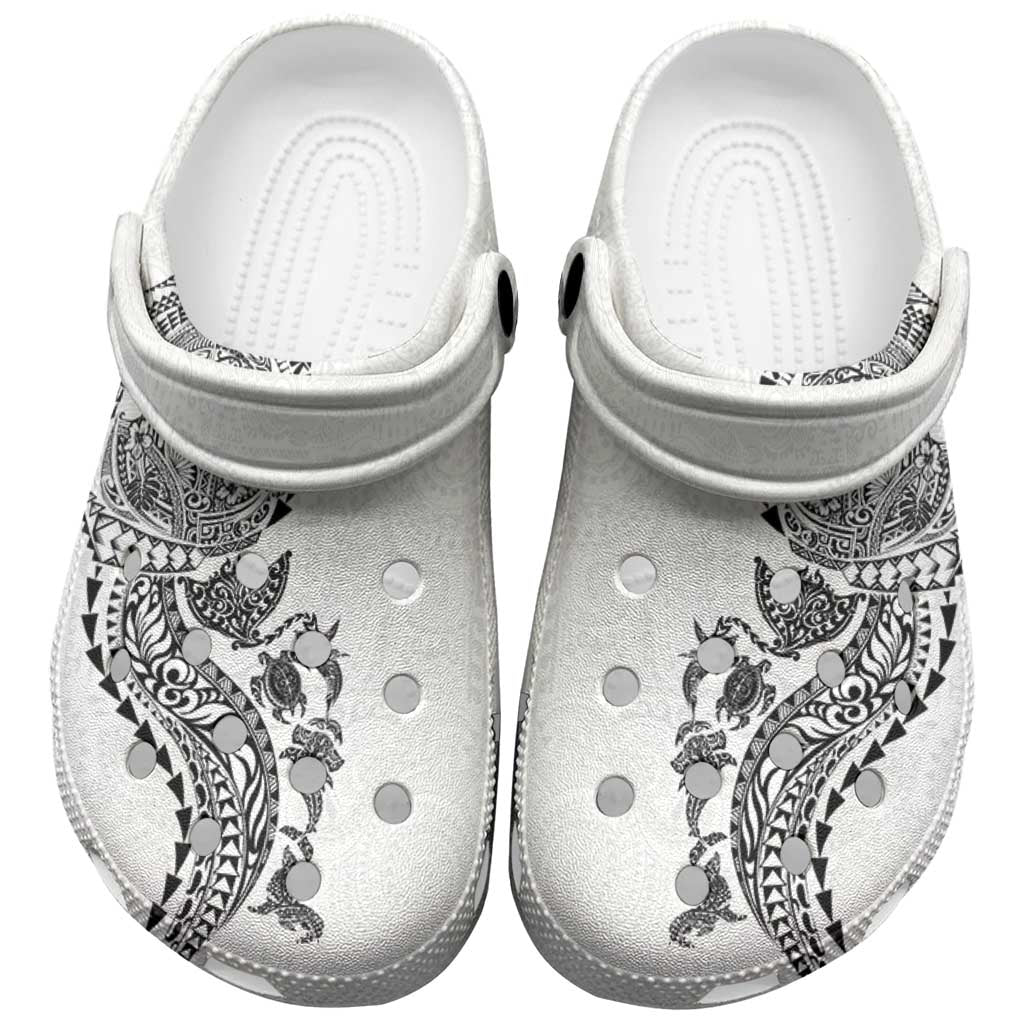 Hawaiian Kakau Tribal Sea Animals Tattoos Clogs Shoes White Color