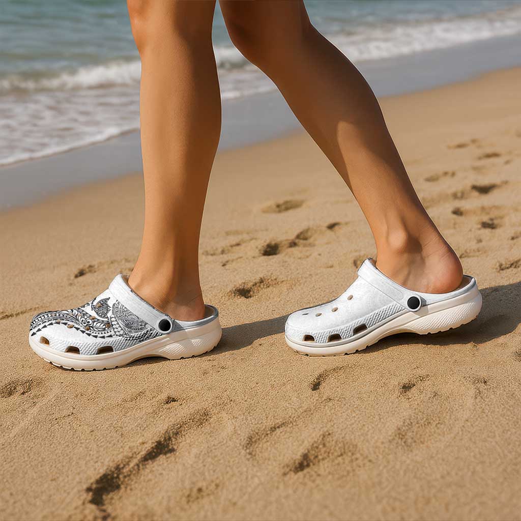 Hawaiian Kakau Tribal Sea Animals Tattoos Clogs Shoes White Color