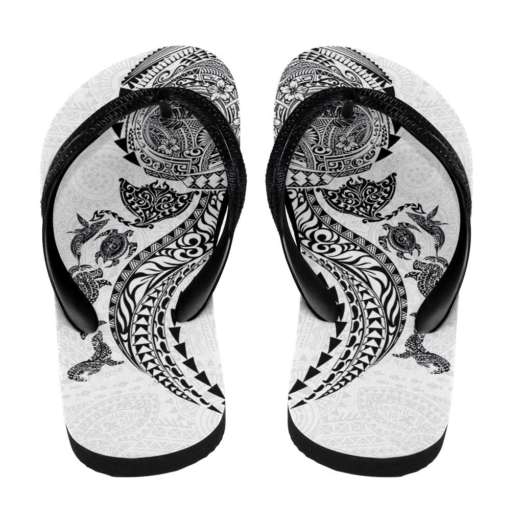 Hawaiian Kakau Tribal Sea Animals Tattoos Flip Flops White Color