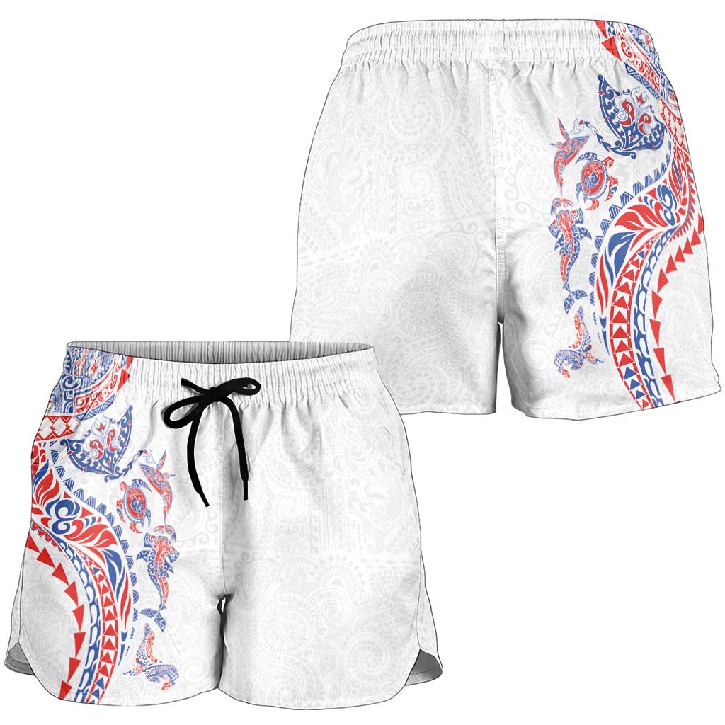 Hawaiian Kakau Tribal Sea Animals Tattoos Shorts for Women Hawaii Flag Color Inspired LT03 - Polynesian Pride