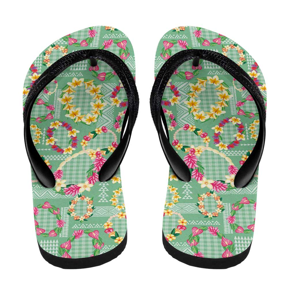 Hawaiian Leis Flip Flops Kakau Tattoos and Palaka Pastel Green Color