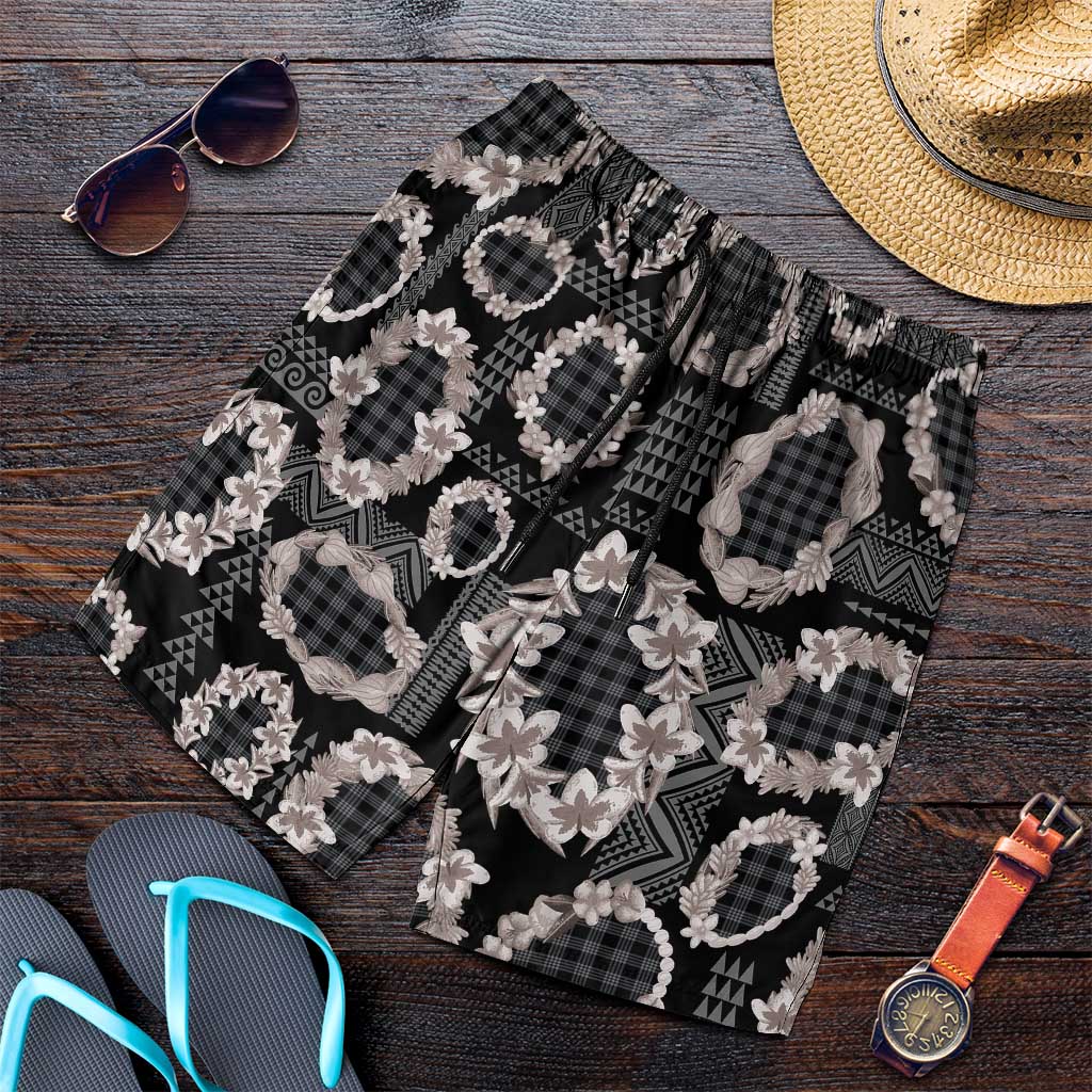 Hawaiian Leis Shorts for Men Kakau Tattoos and Palaka Pastel Grayscale