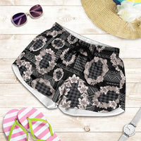 Hawaiian Leis Shorts for Women Kakau Tattoos and Palaka Pastel Grayscale