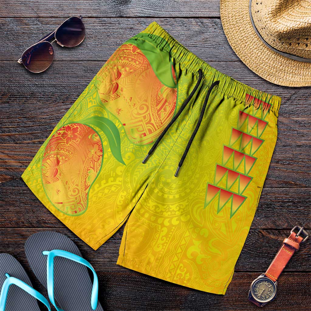 Hawaiian Mango Shorts for Men Polynesian Art Pattern and Kakau Tattoo LT03 Yellow - Polynesian Pride