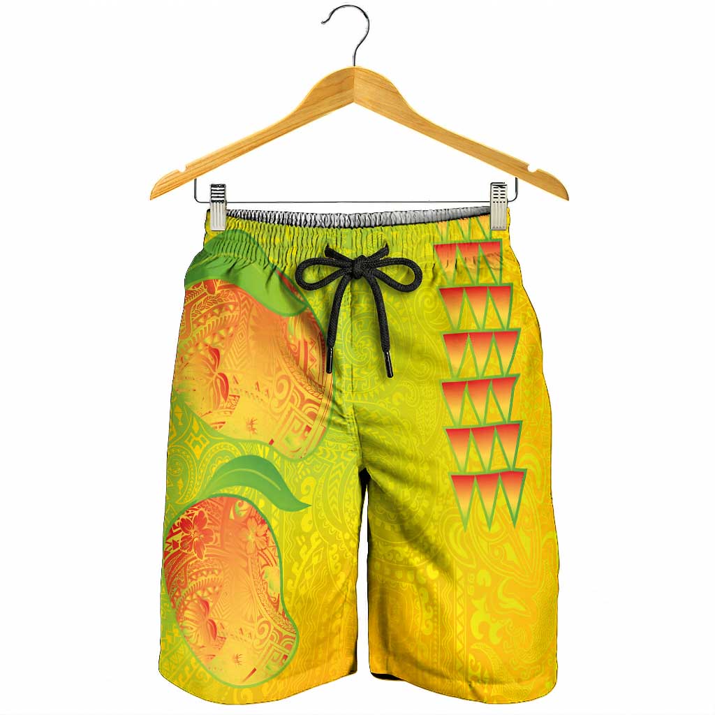 Hawaiian Mango Shorts for Men Polynesian Art Pattern and Kakau Tattoo