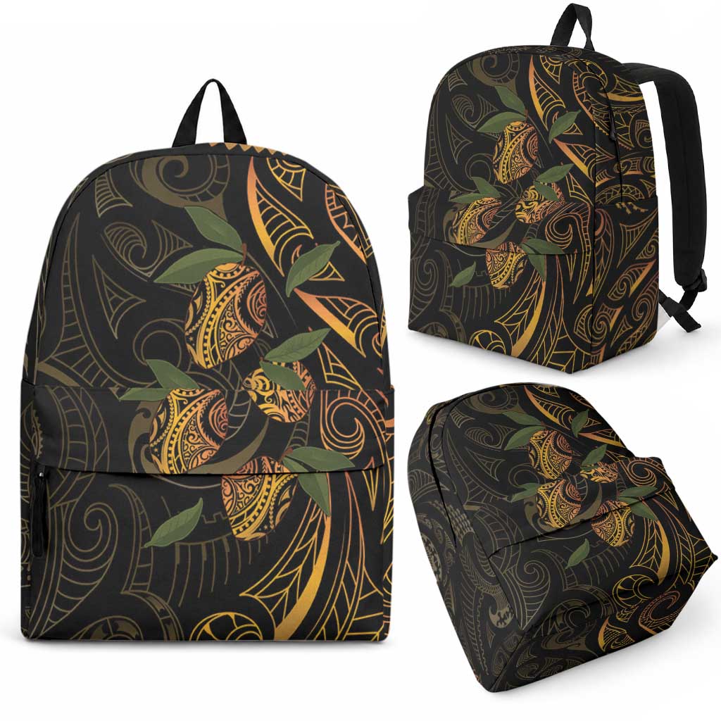Hawaiian Mango Tribal Tattoo Backpack Gold Pacific Traditional Pattern