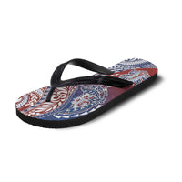 Hawaiian Manta Ray and Hammerhead Shark Tribal Tattoo Flip Flops with Polynesian Tribal Pattern Hawaii Flag Color